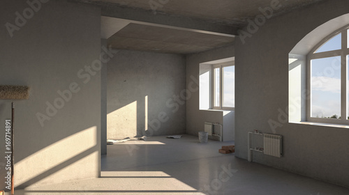 Interior with rough finish 3D rendering
