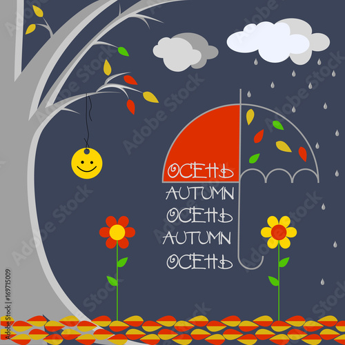 Golden autumn raining rain