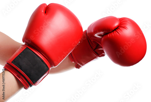 isolated hands in red boxing gloves on white background © cezarksv