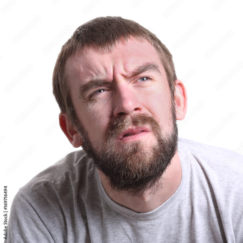 Suspicious worried man portrait isolated Suspicious worried man portrait isolated