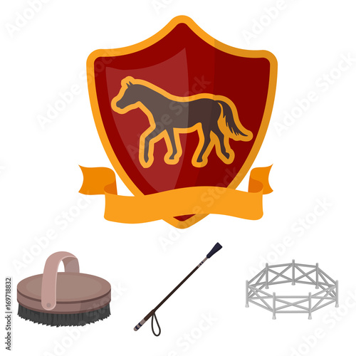 Aviary, whip, emblem, hippodrome .Hippodrome and horse set collection icons in cartoon style vector symbol stock illustration web.
