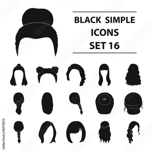 Quads, blond braids and other types of hairstyles. Back hairstyle set collection icons in black style vector symbol stock illustration web.