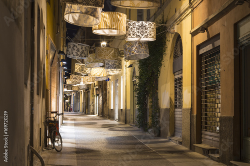 Night city Parma, Italy. Creative night lighting photo