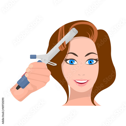 Hair curling in the hairdresser. Curling Hair single icon in cartoon style vector symbol stock illustration web.