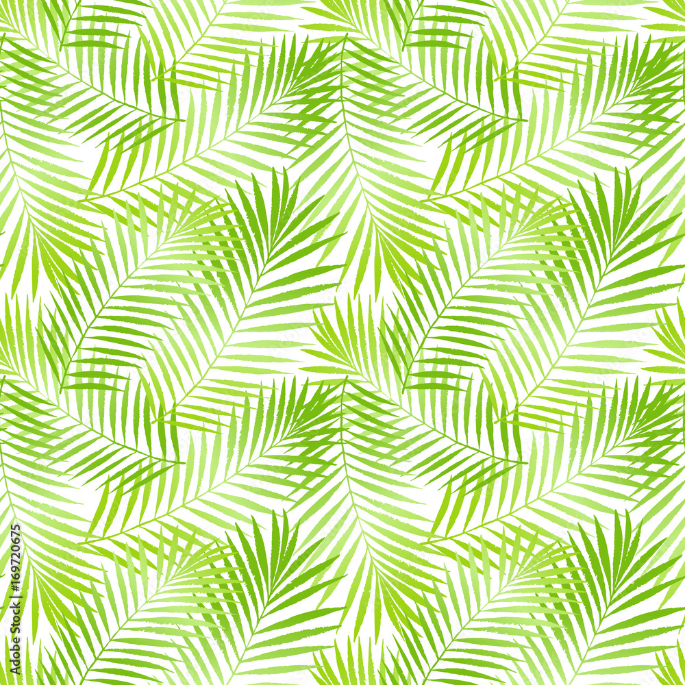 Summer tropical palm tree leaves seamless pattern. Grunge design for ...
