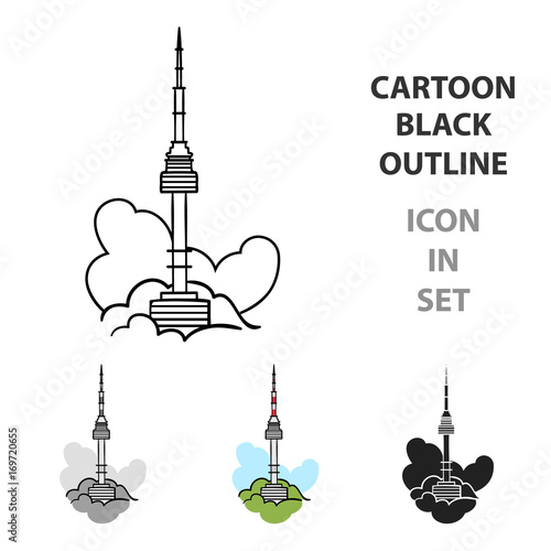 Seoul tower icon in cartoon style isolated on white background. South Korea symbol stock vector illustration.