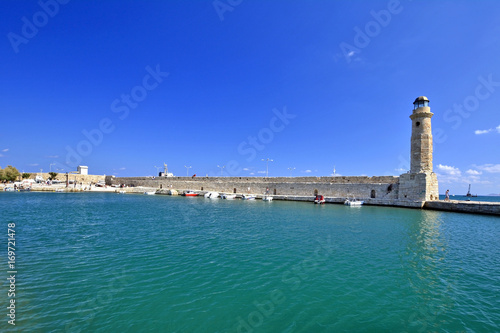 Harbor and lighthouse in Rethymno, Crete, Greece