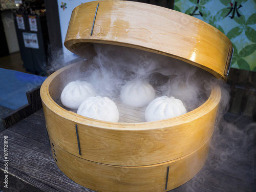 Steamed dumpling bun ,very famous Chinese food with the smooth vapor.