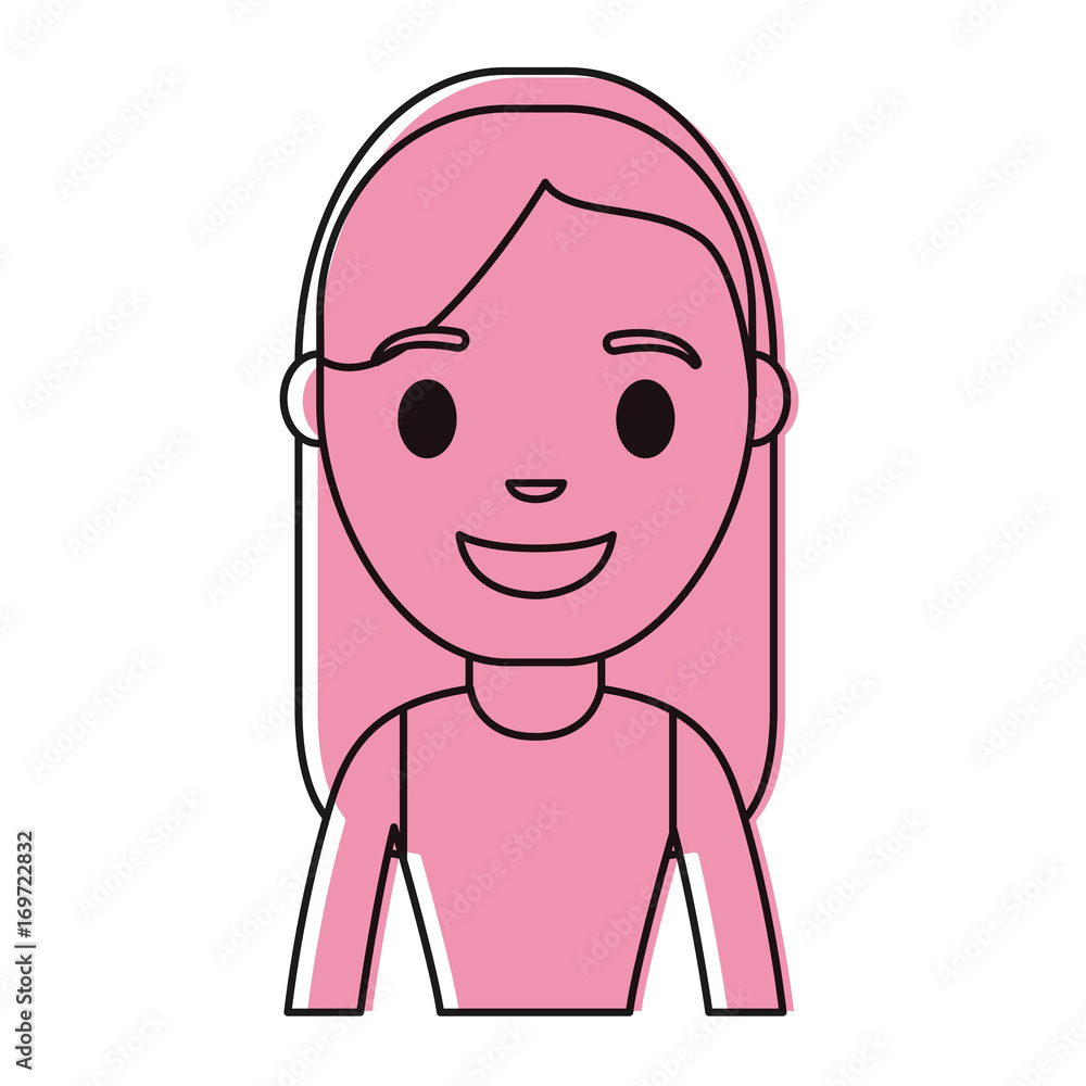 cartoon young woman smiling icon over white background colorful design vector illustration