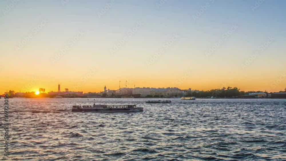 River Neva, St. Petersburg at sunset time, time lapses River Neva, St. Petersburg at sunset time, time lapses