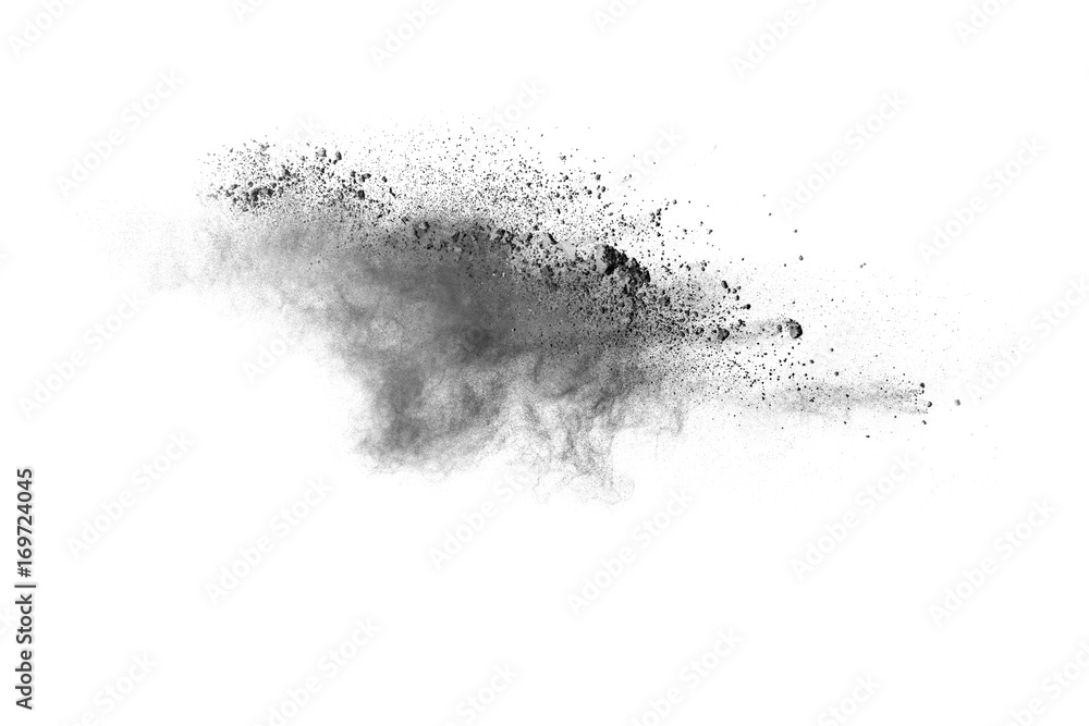 Abstract design of black powder cloud against white background. Abstract design of black powder cloud against white background.