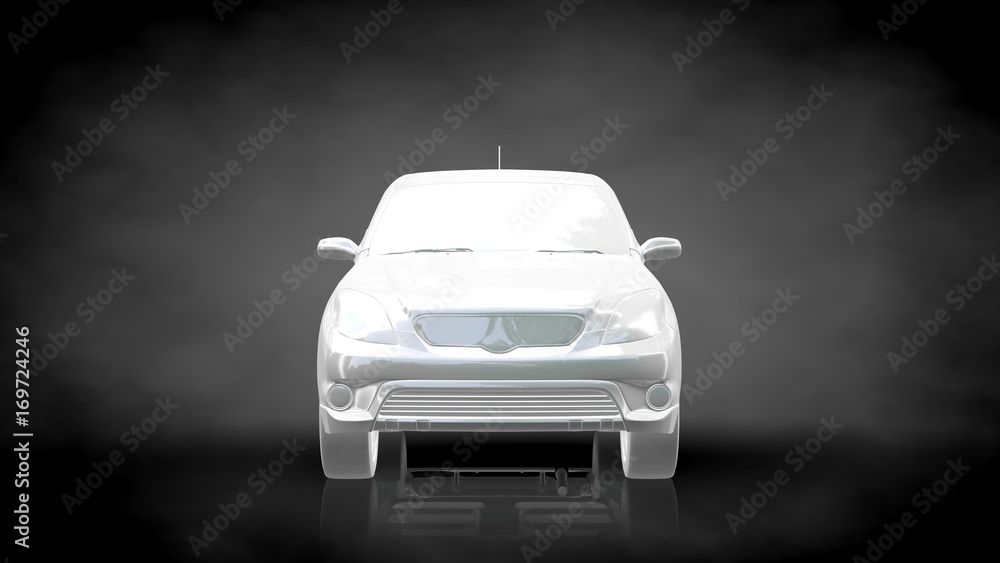 3d rendering of a white reflective car on a dark black background 3d rendering of a white reflective car on a dark black background
