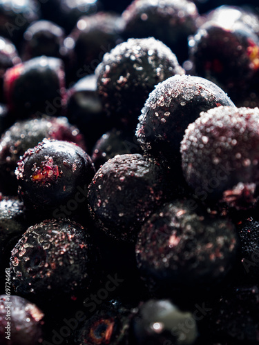Close up of frozen blueberries