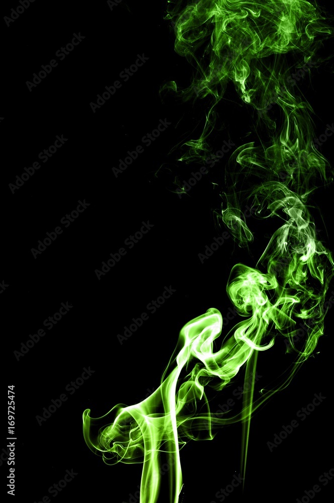 Abstract green smoke on black background, smoke background,green ink background,green, beautiful color smoke