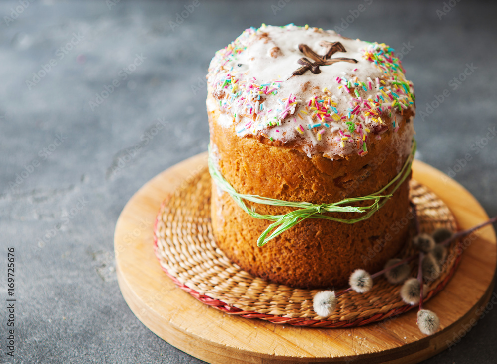 Easter cake with young green sprigs Easter cake with young green sprigs