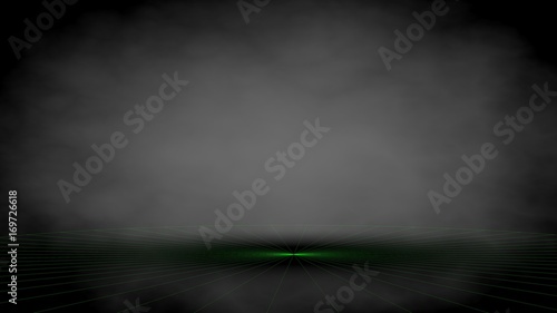 3d rendering of a dark black background studio with light in the middle