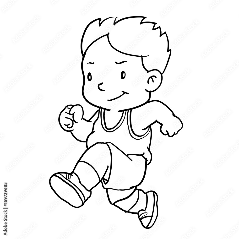 Hand drawing of boy running -Vector Illustration