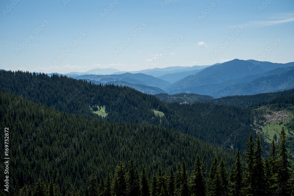 View of Rarau and Giumalau mountains in Bucovina, Romania