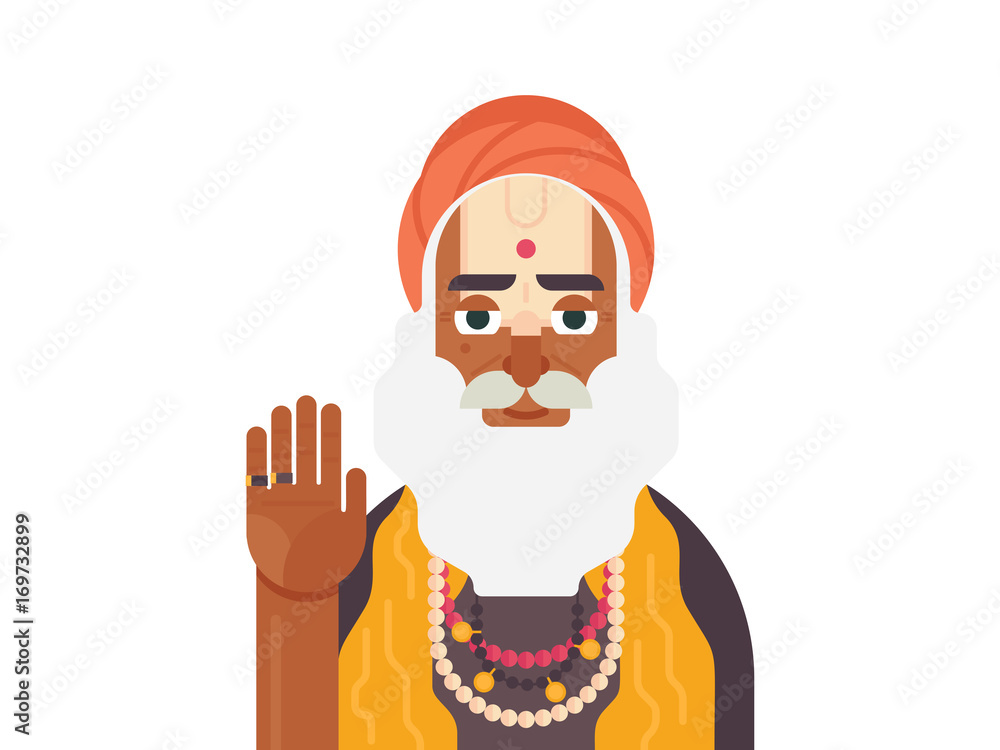 Holy Sadhu of India. Cartoon character of Indian old man. Sadhu Monk flat  vector illustration Stock Vector | Adobe Stock