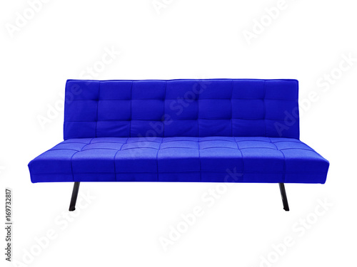 Modern blue fabric sofa, isolated on white background with clipping path.