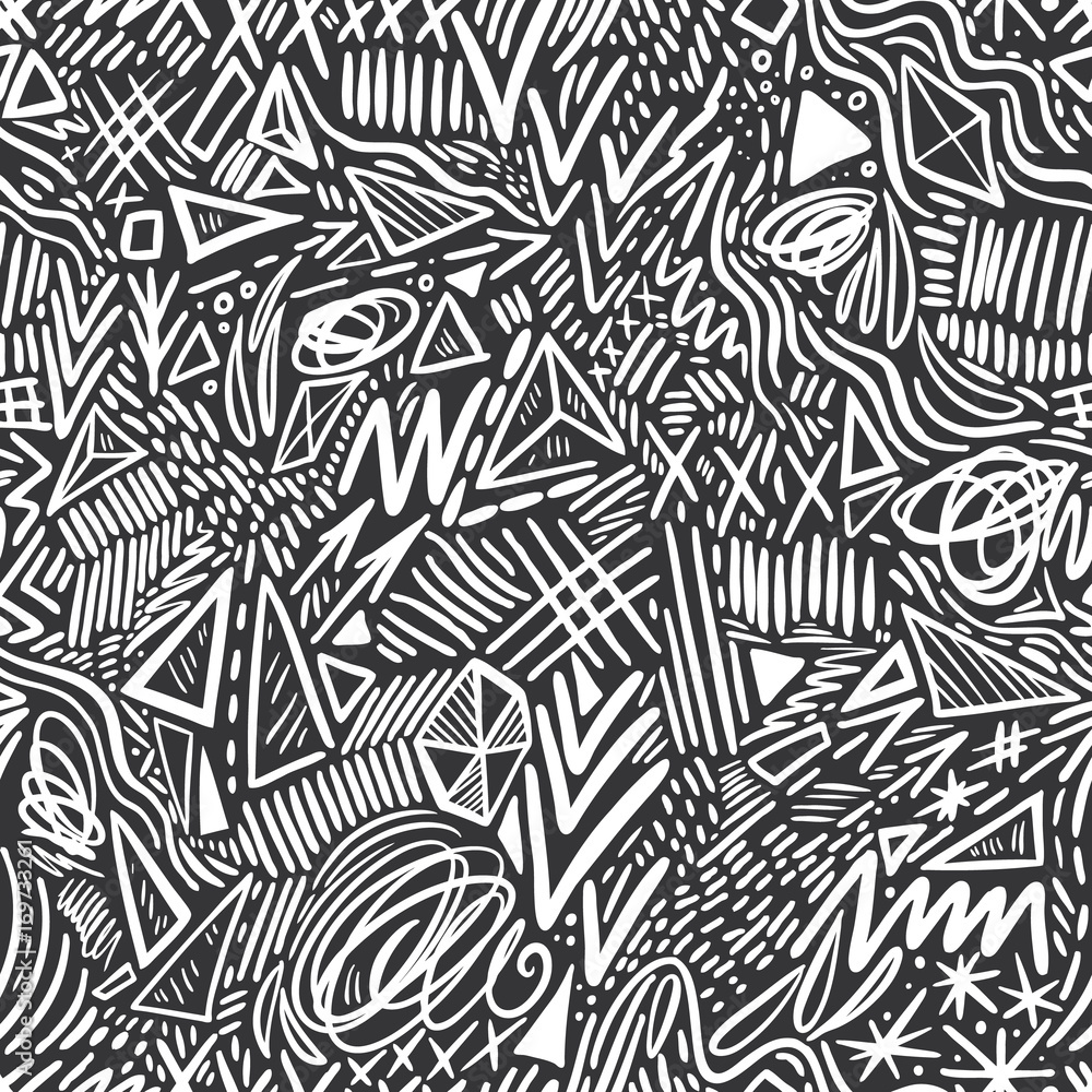 Geometric doodle hand drawn seamless pattern. Random decorative ...
