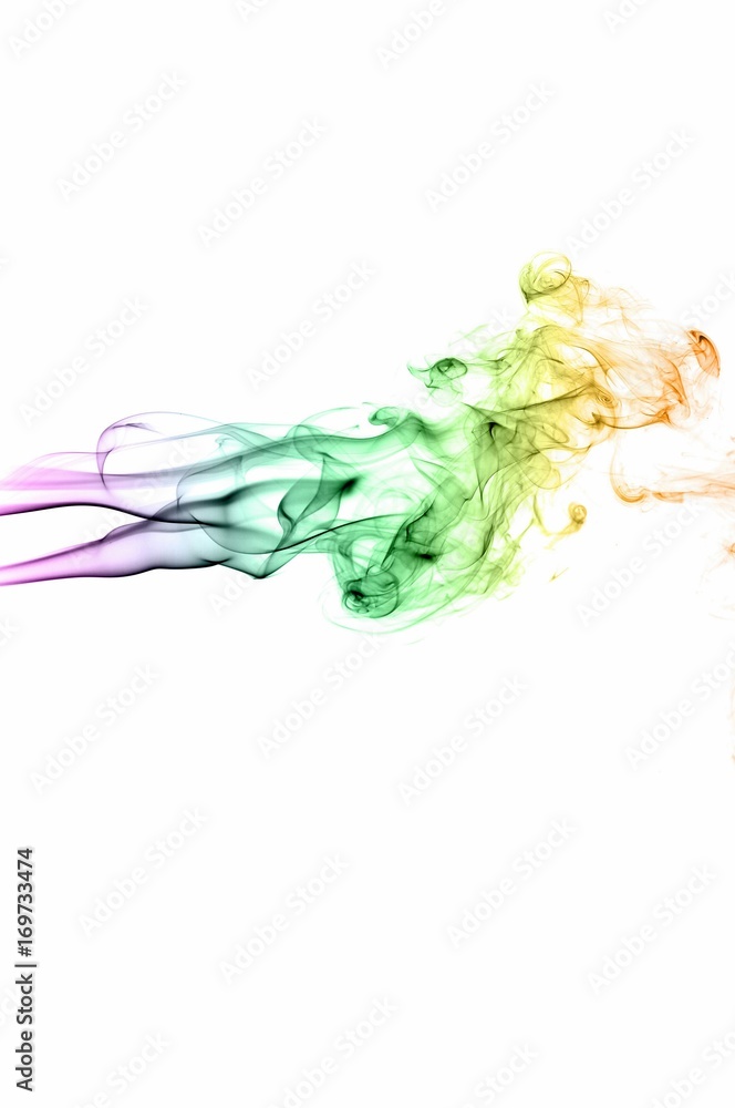 Obraz premium Abstract colorful smoke on white background, smoke background,colorful ink background,Violet, Green, Orange
