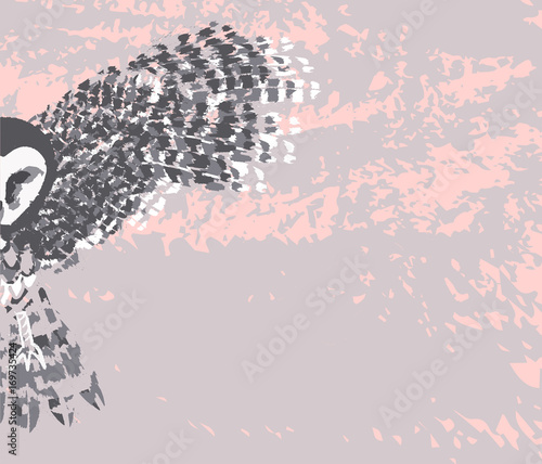 Flying owl. Hand drawn vector illustration. Background