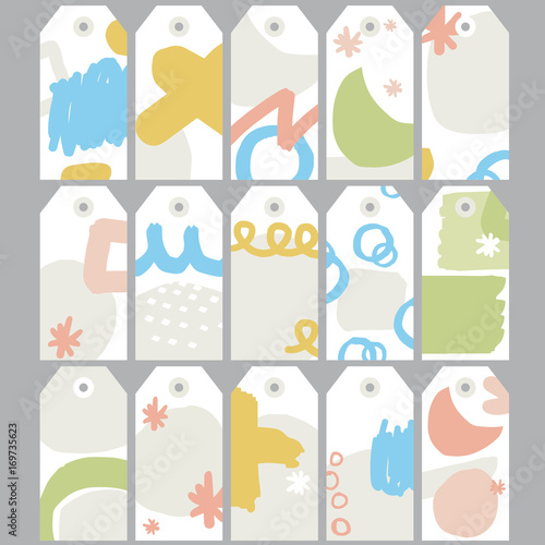 15 gift tags with pastel hand drawn shape - vector set