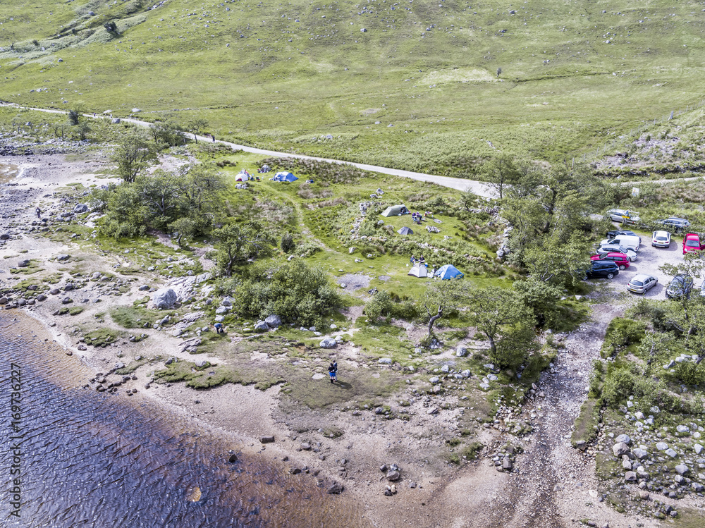 Aerial view of the wild camping area at Loch Etive