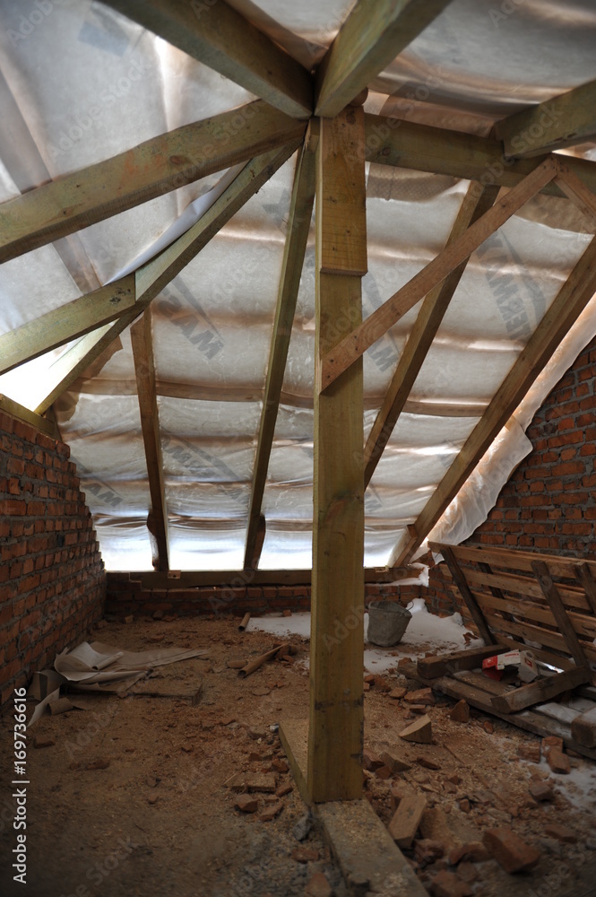 Mural building. Brick room. Construction waste. The process of building a residential house. Mural building. Brick room. Construction waste. The process of building a residential house.