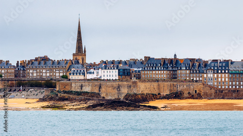 Saint Malo beach  Fort National during Low Tide. Brittany  France  Europe.