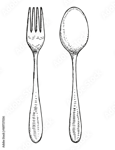 fork and spoon cutlery vector. hand drawing