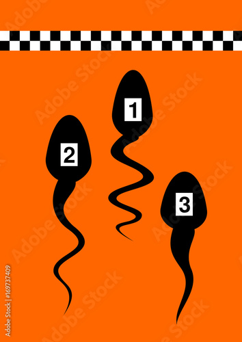 Male fertility and infertility - fertile and fast sperm competes with slow and infertile sperm. Problem and trouble of sterile man to reproduce and fertilize because of quality of semen and ejaculate