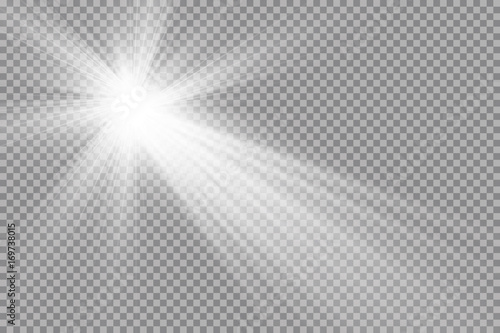 Vector transparent sunlight special lens flare light effect. Sun flash with rays and spotligh
