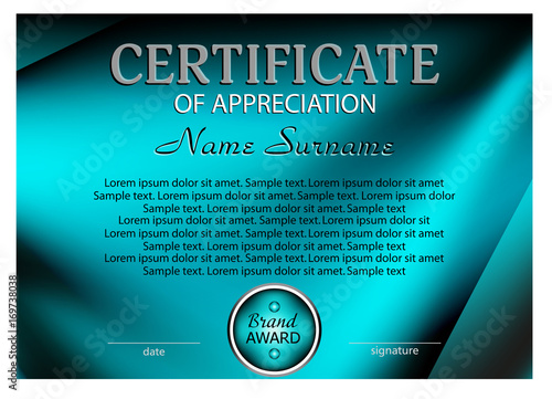 Template certificate or diploma. Modern turquoise design. Vector