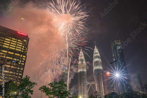 Photography Fireworks display for Merdeka Day Celebration at KLCC, Kuala Lumpur, Malaysia