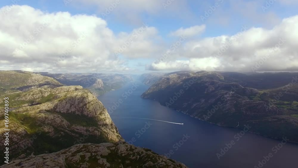 Aerial view of the Lysefjord in Norway in summer