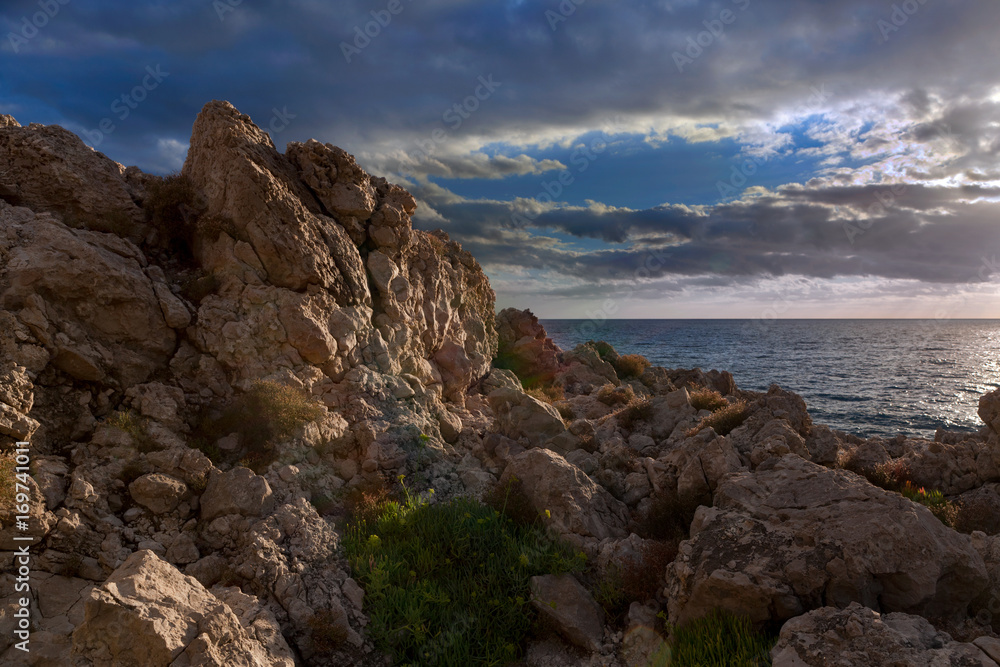 Sunset landscape on Punta Carena, Capri