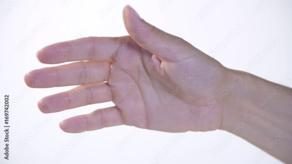 Close-up of beautiful woman's hand isolated on white background. Palm up Close-up of beautiful woman's hand isolated on white background. Palm up