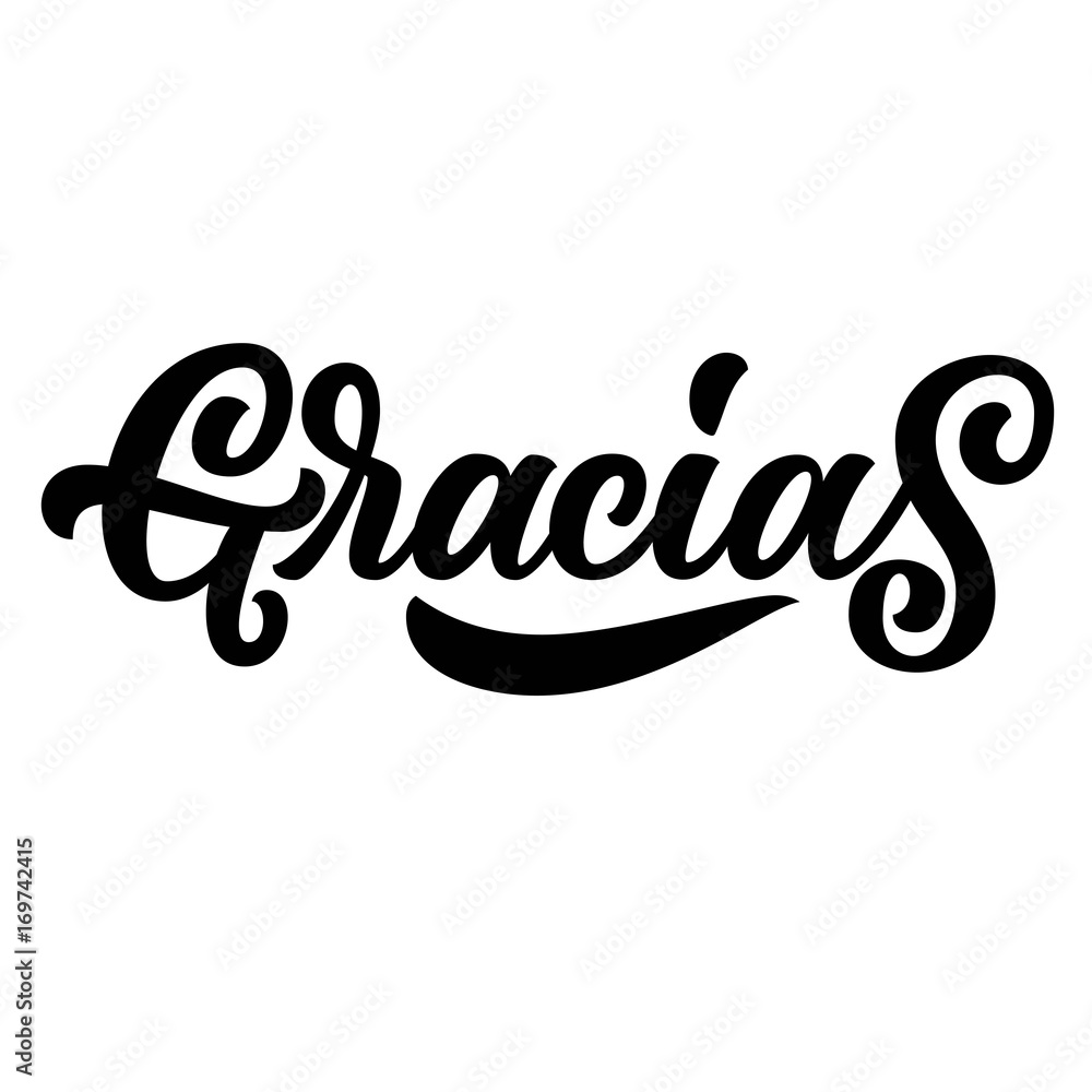 Gracias, hand lettering spanish word thank you, black brush calligraphy isolated on white background. Perfect for thanks giving cards design. Gracias, hand lettering spanish word thank you, black brush calligraphy isolated on white background. Perfect for thanks giving cards design.