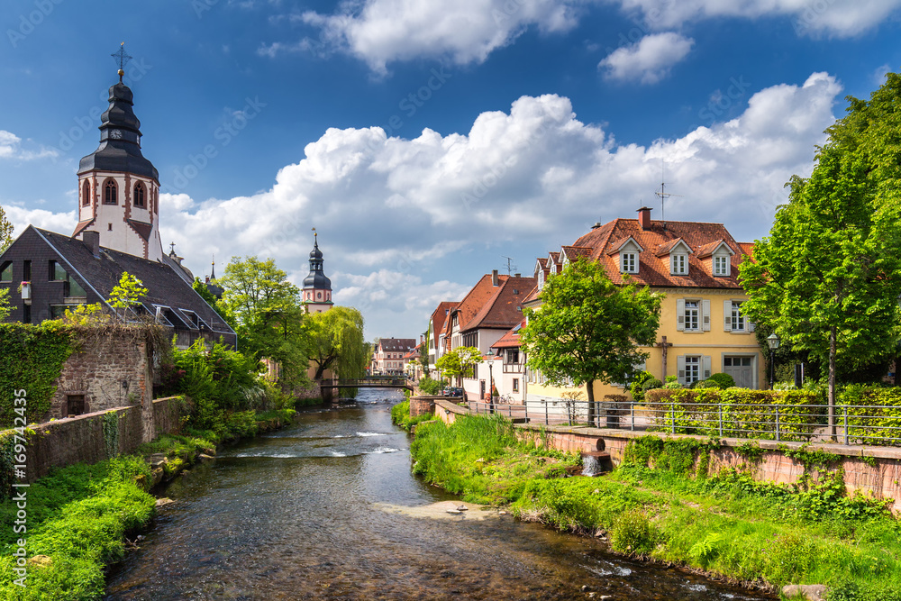 Obraz premium Cityscape by the river Alb in Ettlingen, Black Forest, Baden-Wurttemberg, Germany, Europe