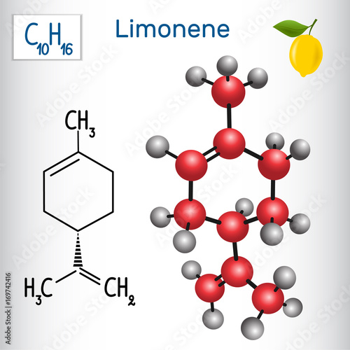 Limonene molecule - structural chemical formula and model