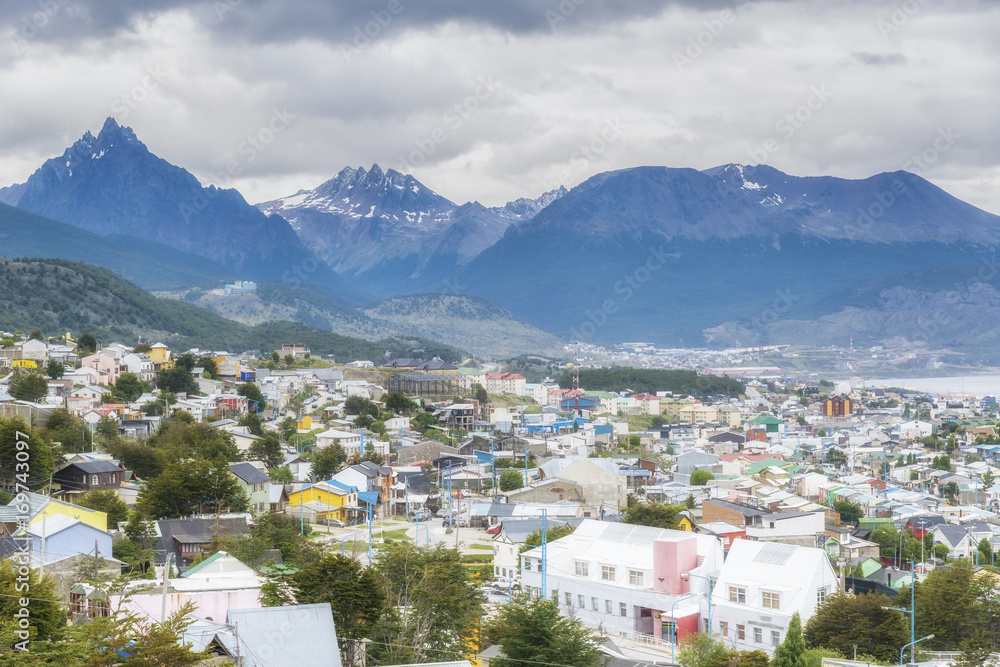 Obraz premium Aerial view of Ushuaia. Capital of Tierra del Fuego province in Argentina. Patagonia.