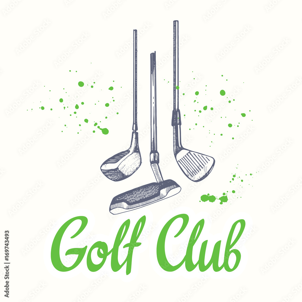 Golf. Vector set of hand-drawn sports equipment. Illustration in sketch ...