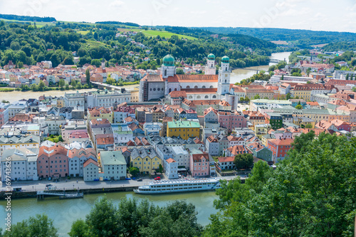 aerial of Passau cathedral at danube river photo