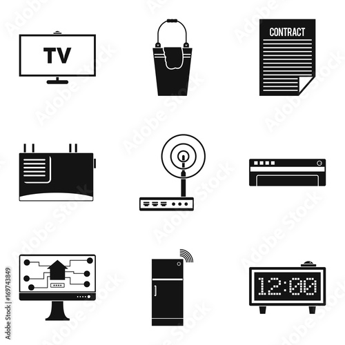 Electron device icons set, simple style