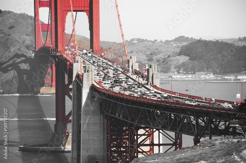 Golden gate bridge in black white and red, San Francisco, California, USA photo