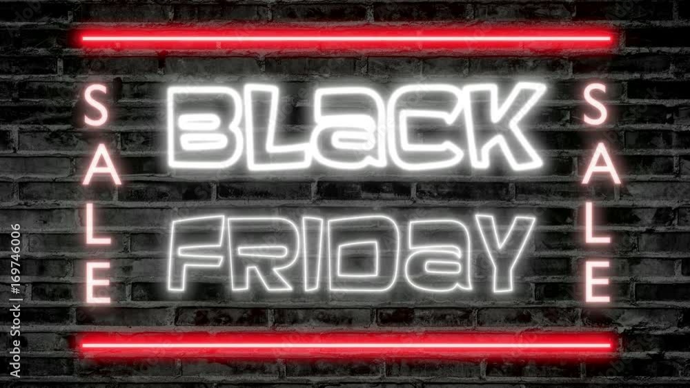 Black friday sale neon lights. Loop able, 3D rendering, UHD Black friday sale neon lights. Loop able, 3D rendering, UHD