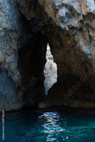 Blue grotto seen from a boat trip. Malta