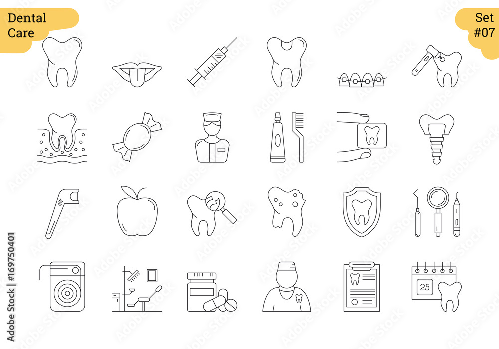 Linear icon set 7 - DENTAL CARE Linear icon set 7 - DENTAL CARE